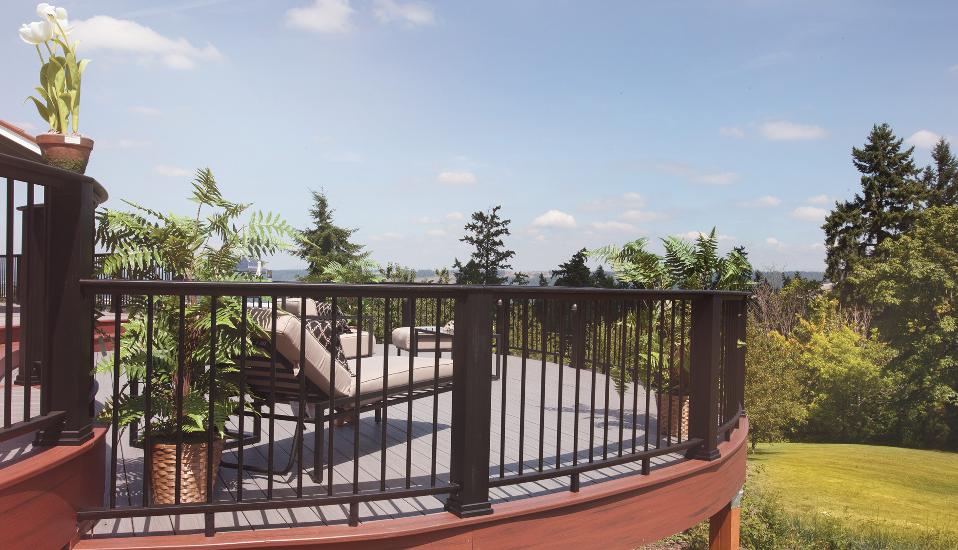 Collection de garde-corps Evolutions Rail Contemporary de TimberTech de couleur Traditional Walnut